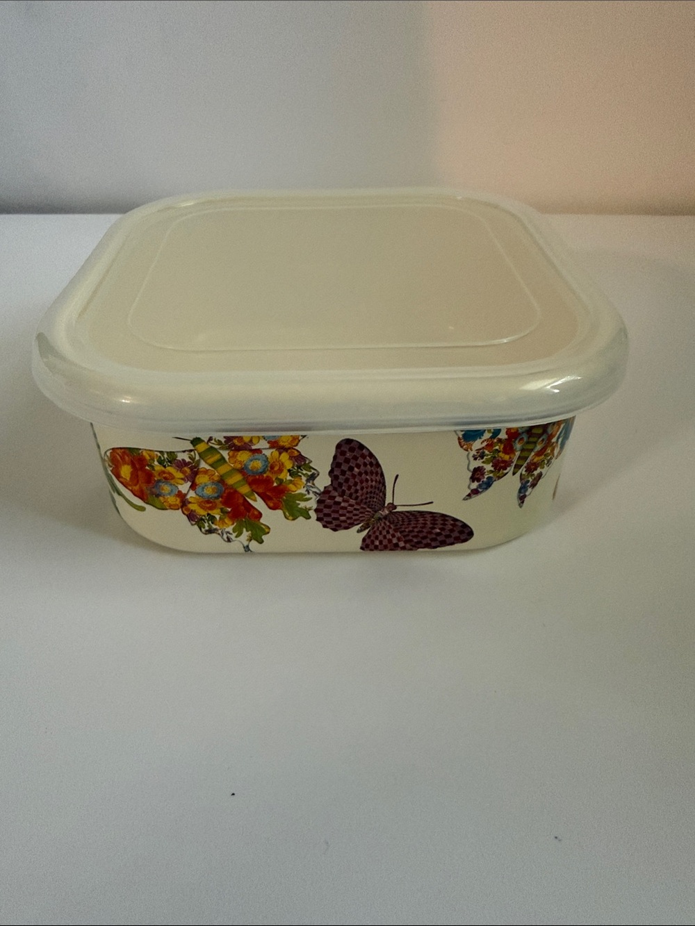 MacKenzie-Childs Vintage Butterfly Garden Large Squarage Bowl with Lid